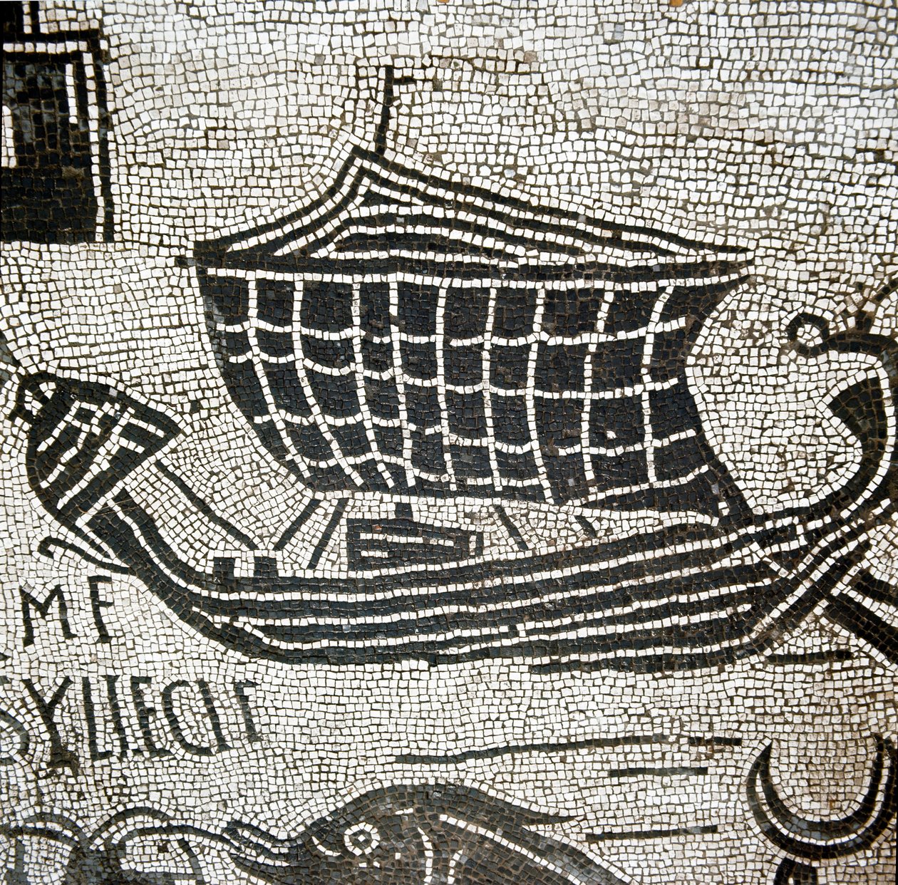 Un barco de Alejandría en el puerto de Ostia (mosaico) de Roman