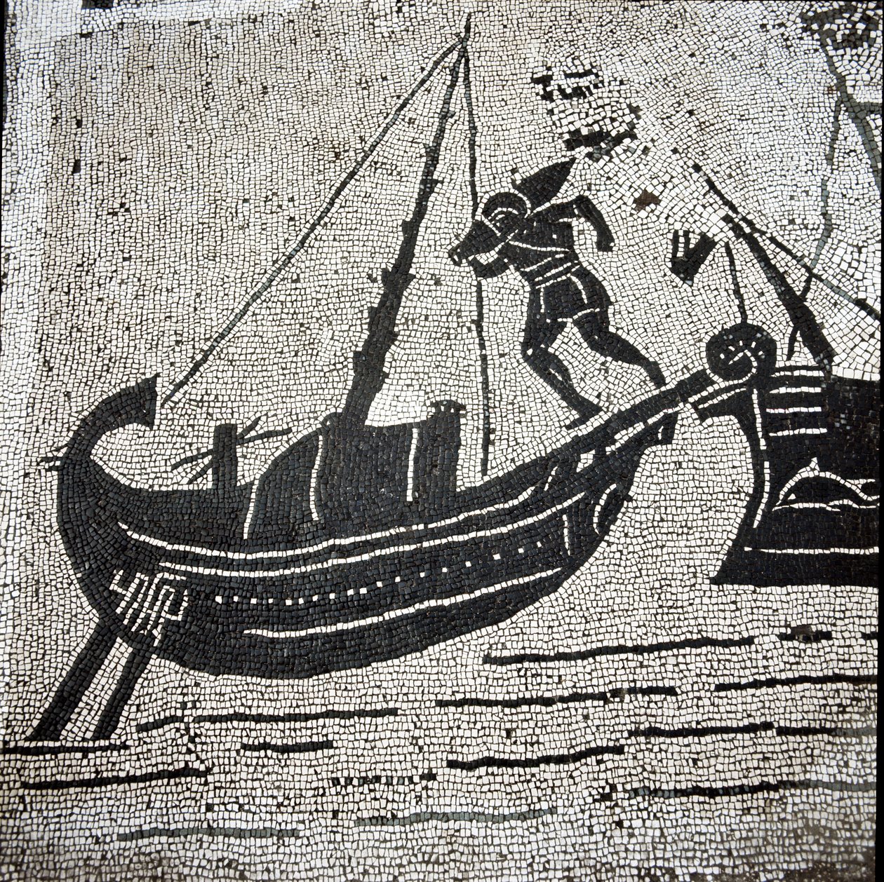 Un barco de Cagliari regresando al puerto de Ostia (mosaico) de Roman