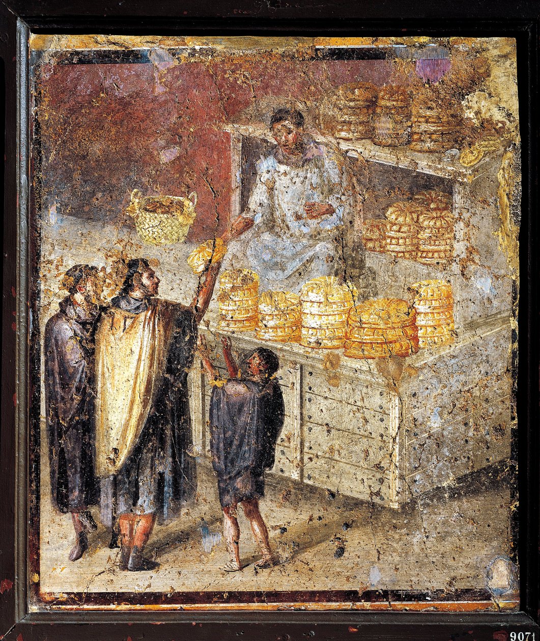 Antiguo fresco romano con donación de pan de Roman