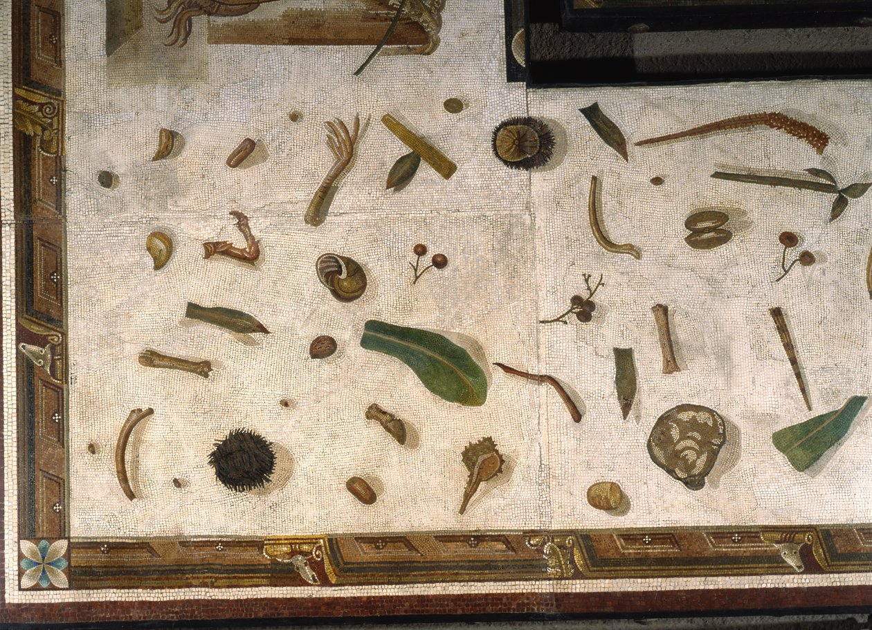 “Asarotos” (Suelo sin barrer) Fragmentos de mosaico firmado por Harakliton de Roma, siglo II d.C., Roma de Roman