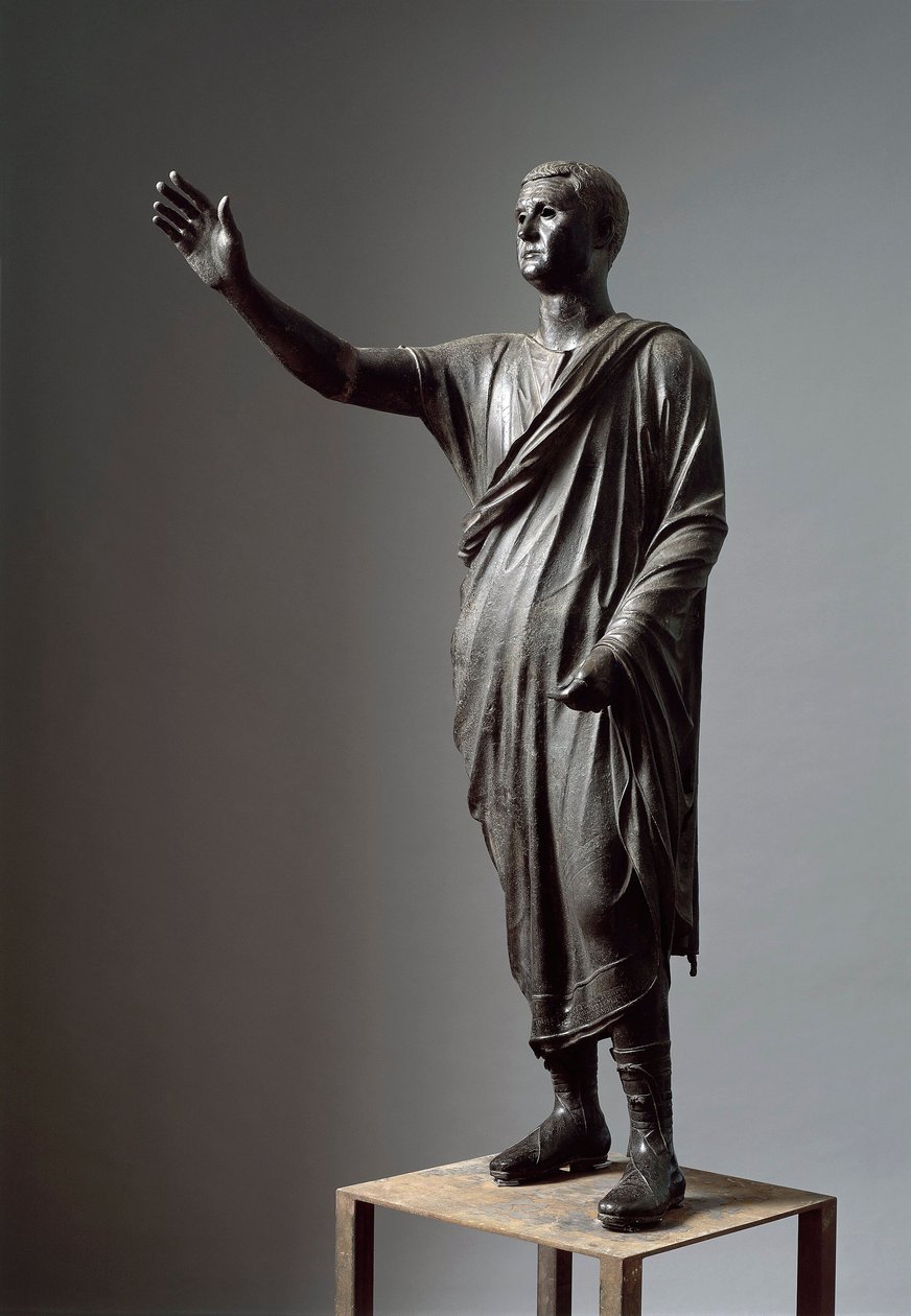 Aule Metele, Arringatore, El Orador, estatua de bronce, 80 a.C., de Pila (Perugia) de Roman