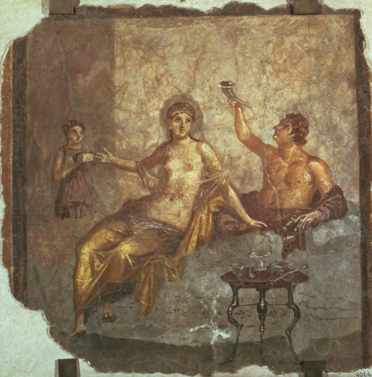Pareja banqueteando con un esclavo, de Herculano, c.50-79 AD de Roman