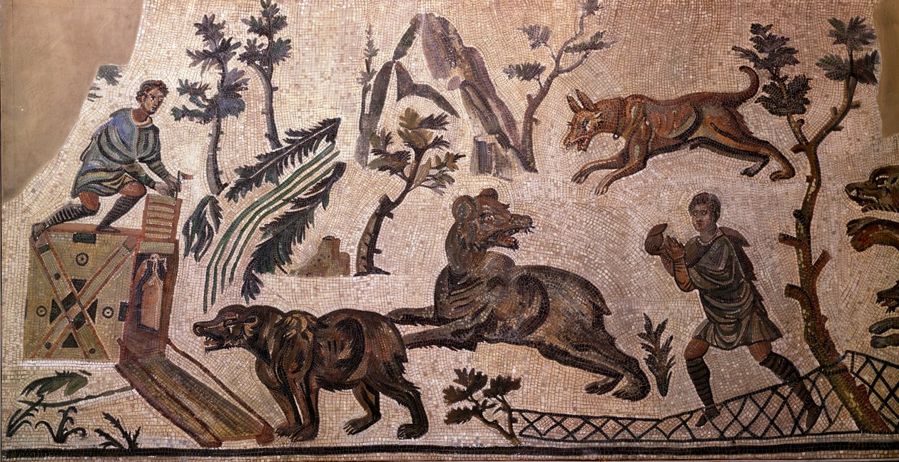 Caza de osos (mosaico, siglo IV a.C.) de Roman