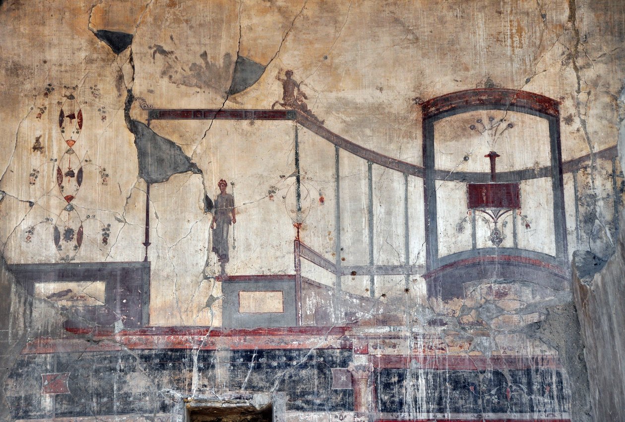 Detalle de un fresco romano, Herculano (fresco) de Roman