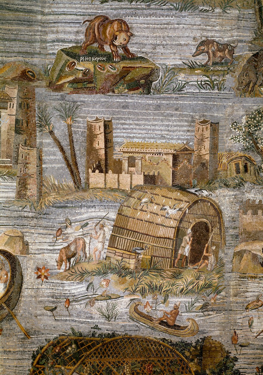 Detalle del mosaico nilótico de Preneste (Palestrina) del santuario de la deidad de la Fortuna Primigenia, 80 a.C. de Roman