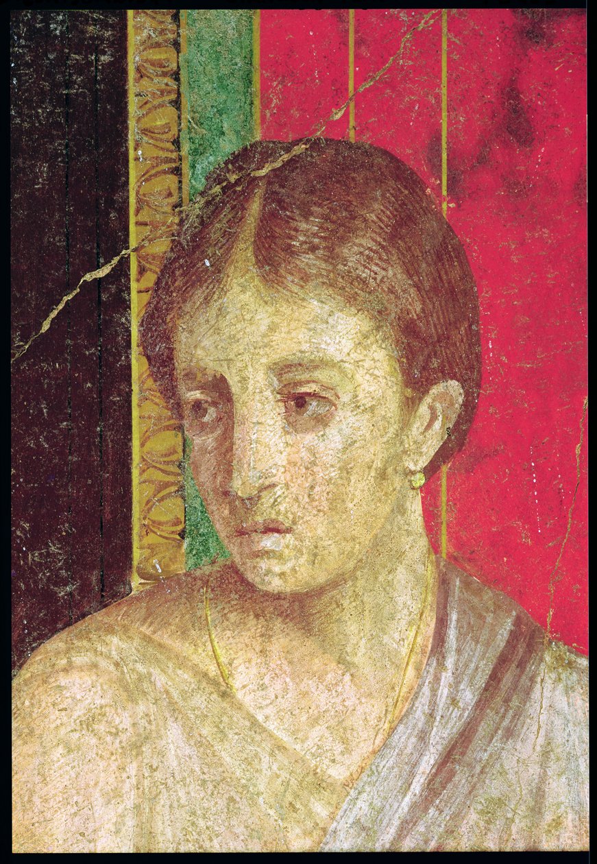 Detalle de la cabeza de la Madre Sentada de la Escena del Catecismo, Muro Norte, Oecus 5 de Roman