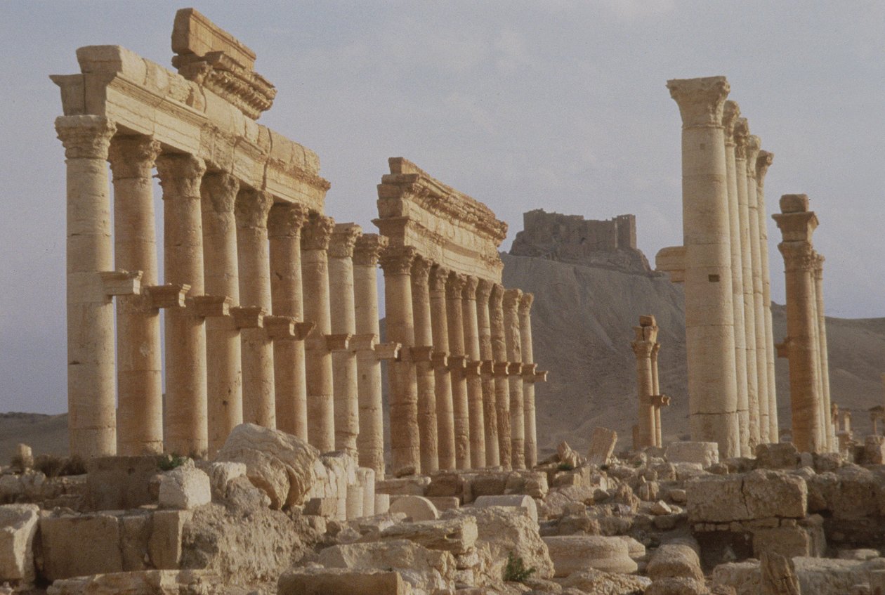 Parte más antigua de la calle columnada que forma el eje principal de la ciudad, conduciendo a Qalaat Ibn Maan, un castillo árabe del siglo XVII, construido en la primera mitad del siglo II de Roman