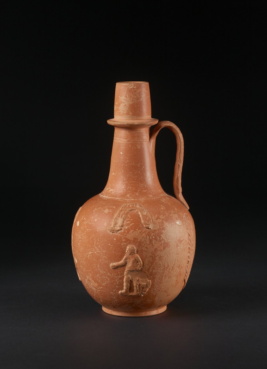 Jarra con decoración aplicada de hombre, pájaro, palmas y guirnaldas, Norte de África de Roman