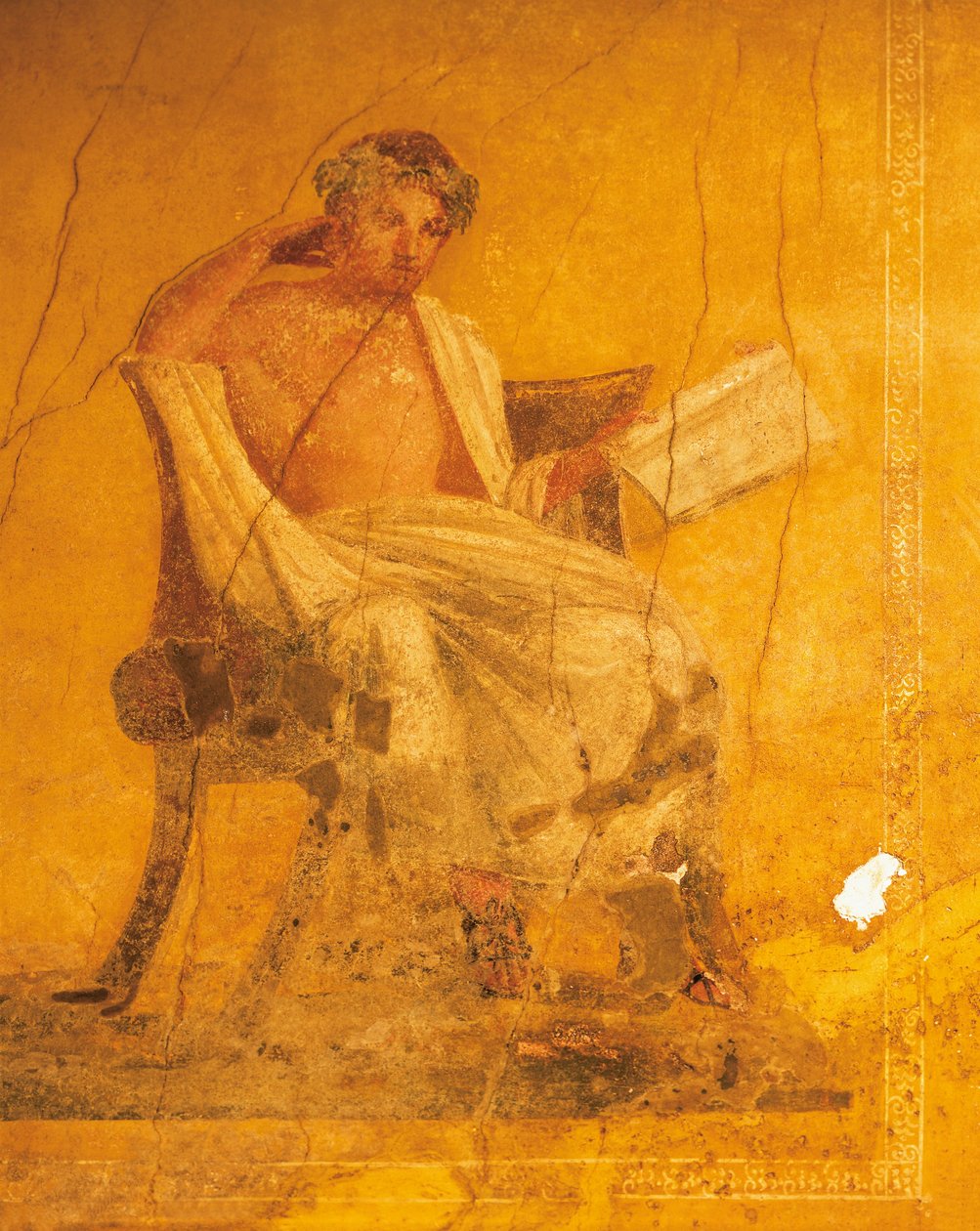 Fresco sobre fondo amarillo que representa al poeta griego Menandro, de la Casa de Menandro, Pompeya, Campania, Civilización Romana de Roman
