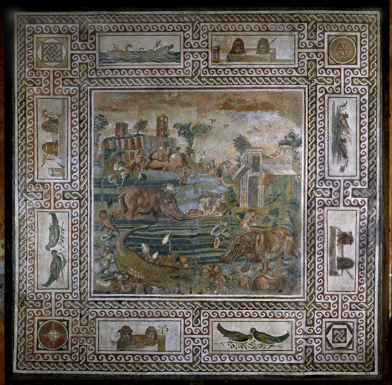 Caza de hipopótamos en el Nilo de Roman