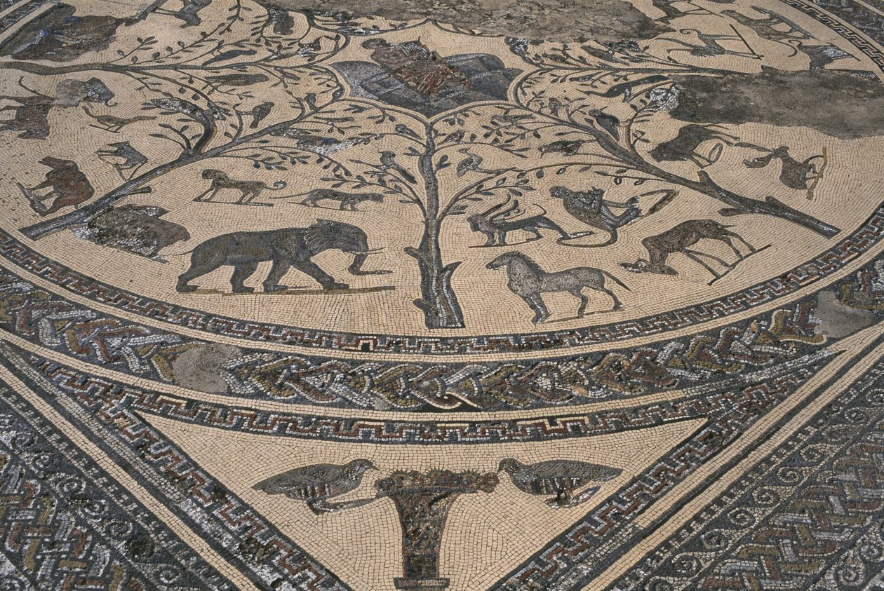 Casa de Orfeo, Orfeo rodeado de animales salvajes (detalle) de Roman