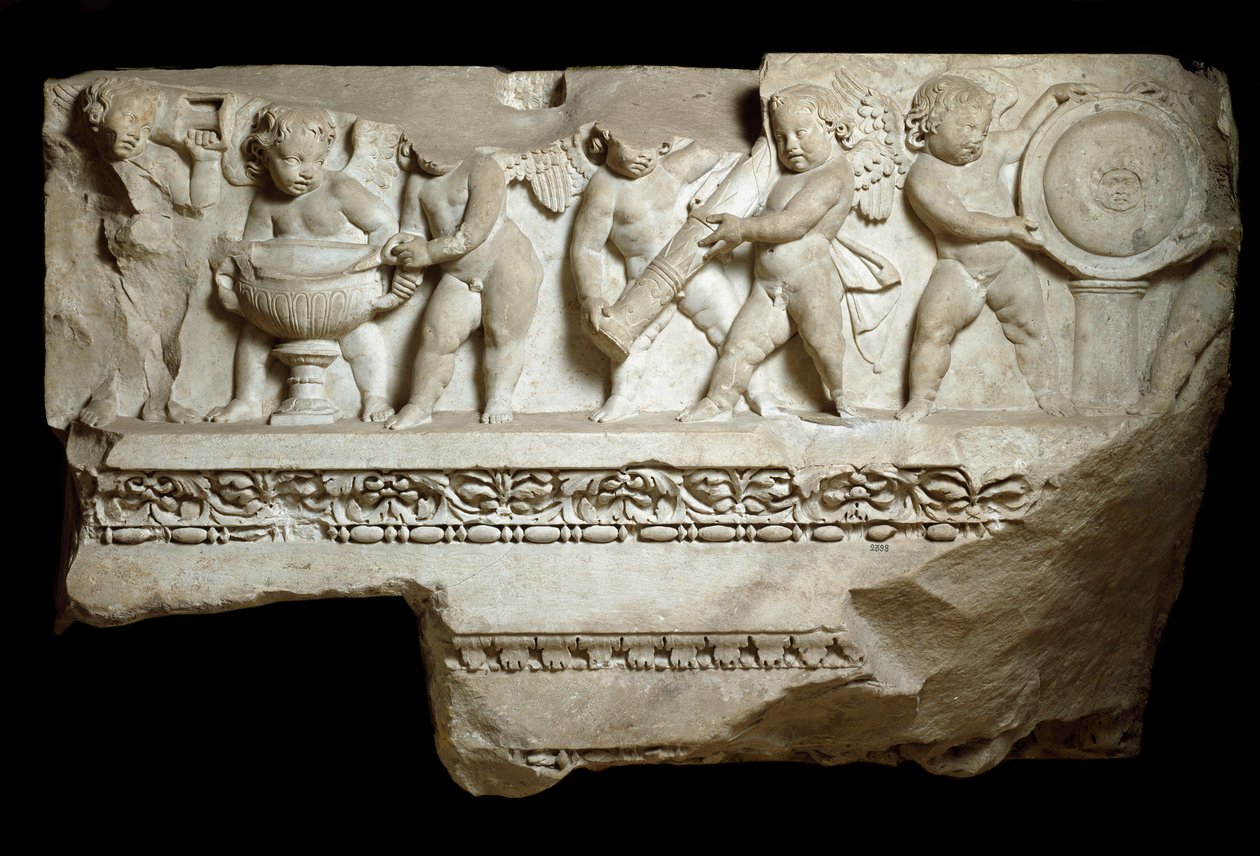 Amor llevando las armas del dios Marte, siglo II de Roman