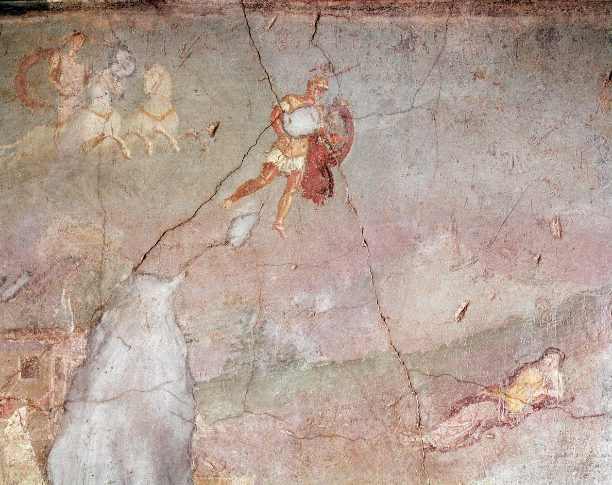Marte encuentra a Rea Silvia dormida y la seduce (fresco) de Roman