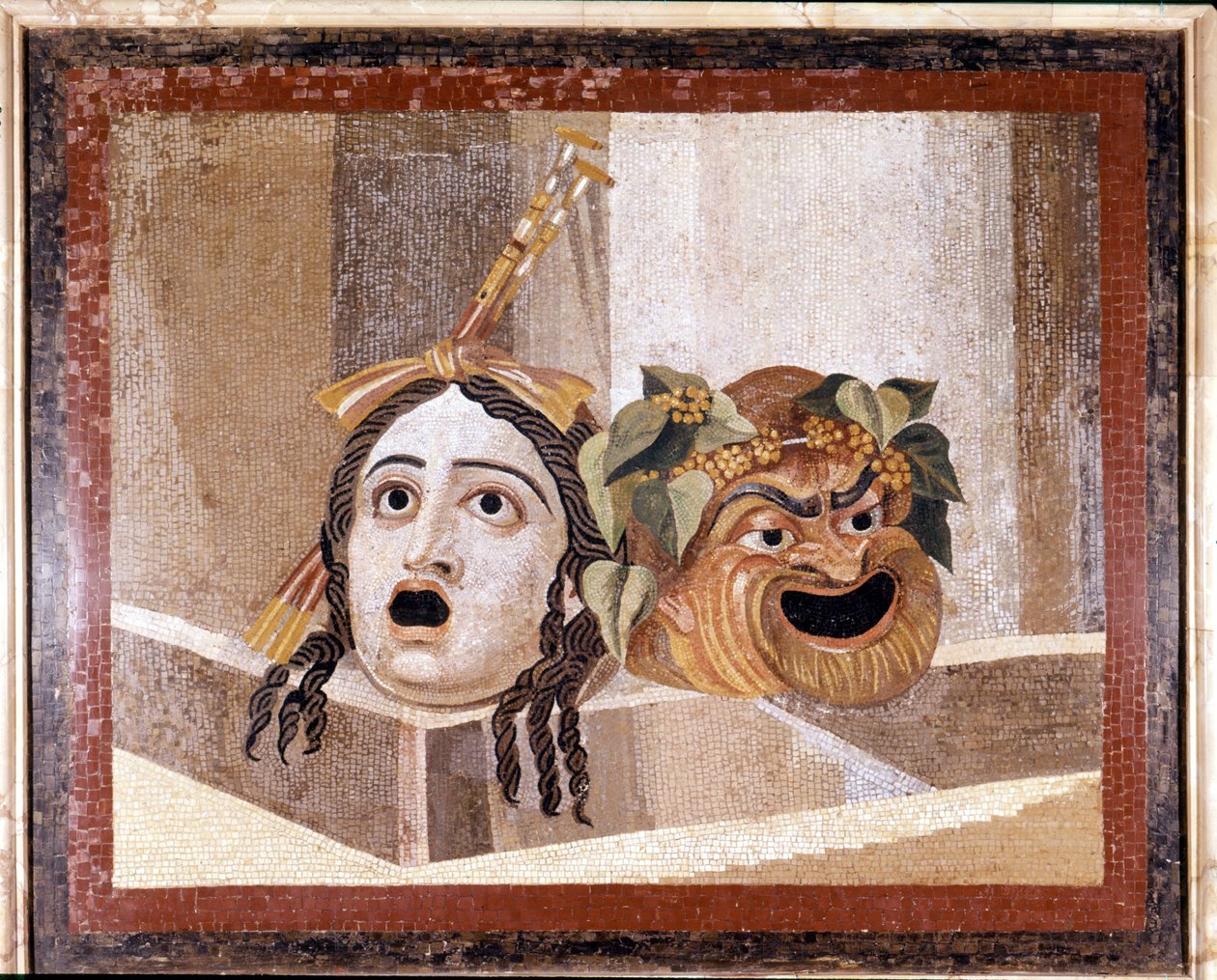 Máscara del Teatro Romano. Mosaico del siglo II d.C. De los Baños de Decio en Aventino, Roma. Musei Capitolini, Roma de Roman