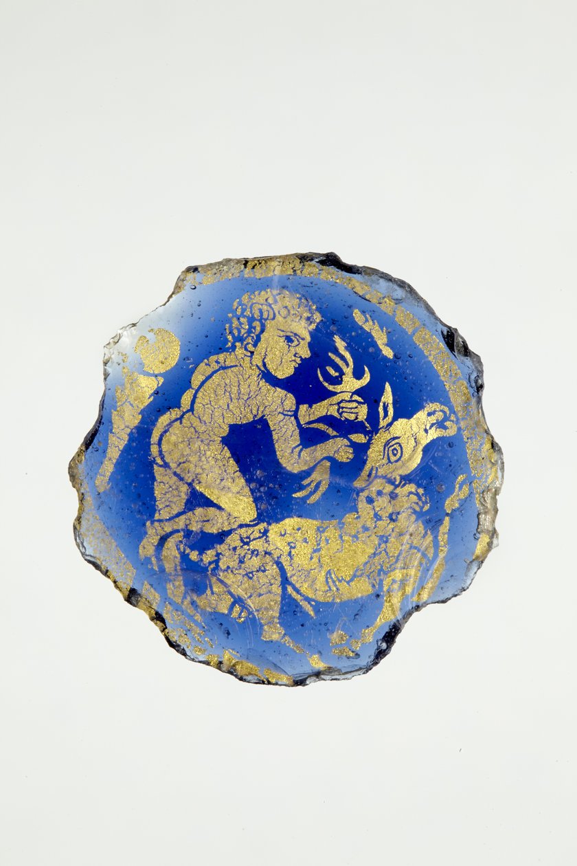 Medallón con Hércules, desnudo, con la rodilla derecha sobre el ciervo de Cerynia de Roman