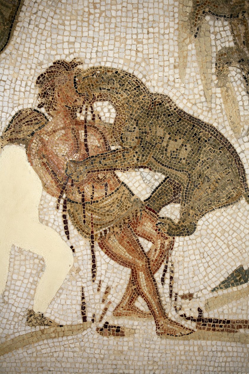 Mosaico que ilustra la tortura de un convicto de Roman