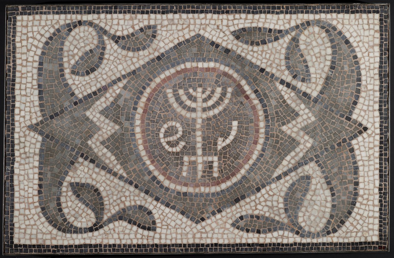 Mosaico de Menorá con Lulav y Ethrog, siglo VI EC de Roman