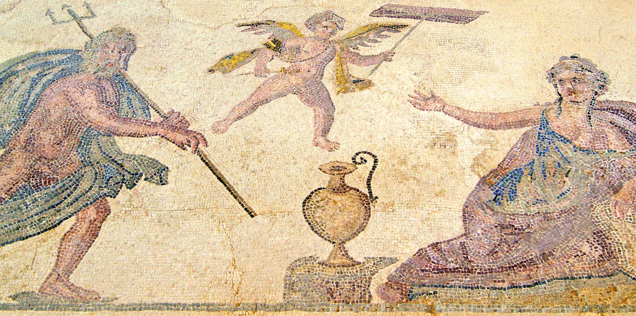 Poseidón y Amymone, Casa de Dionisos, Pafos, Chipre (mosaico) de Roman