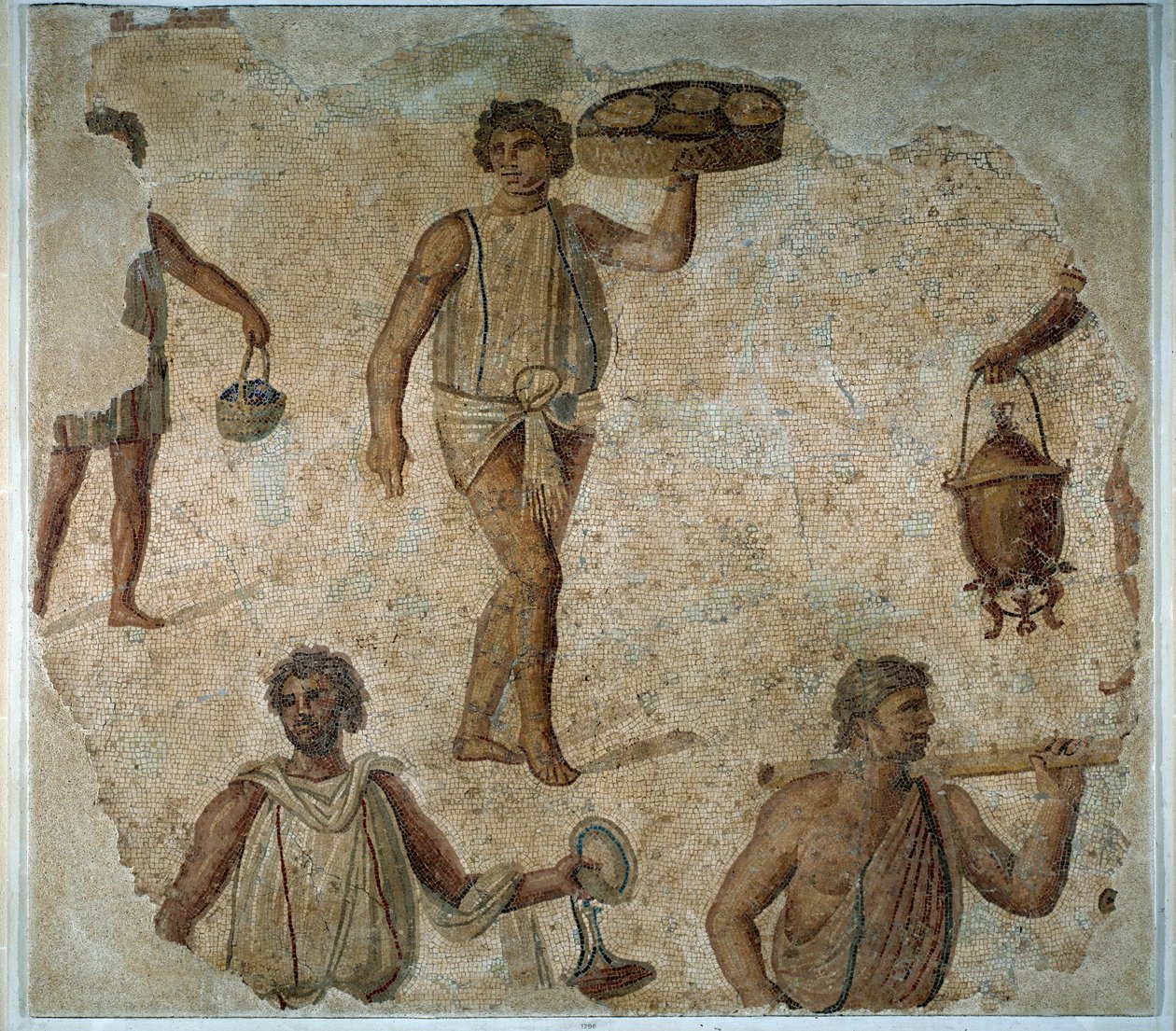 Preparativos para una fiesta dionisíaca: esclavo sirviendo una comida de Roman