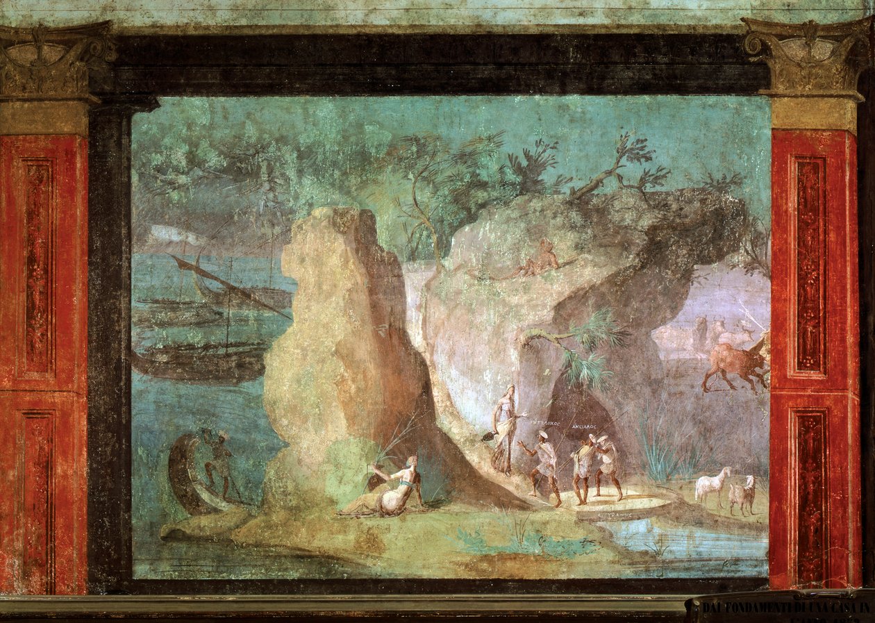 ARTE ROMANO: Escena de la Odisea. Ulises en el Palacio de Crce. Fresco de..., 50-40 a. C. (fresco) de Roman