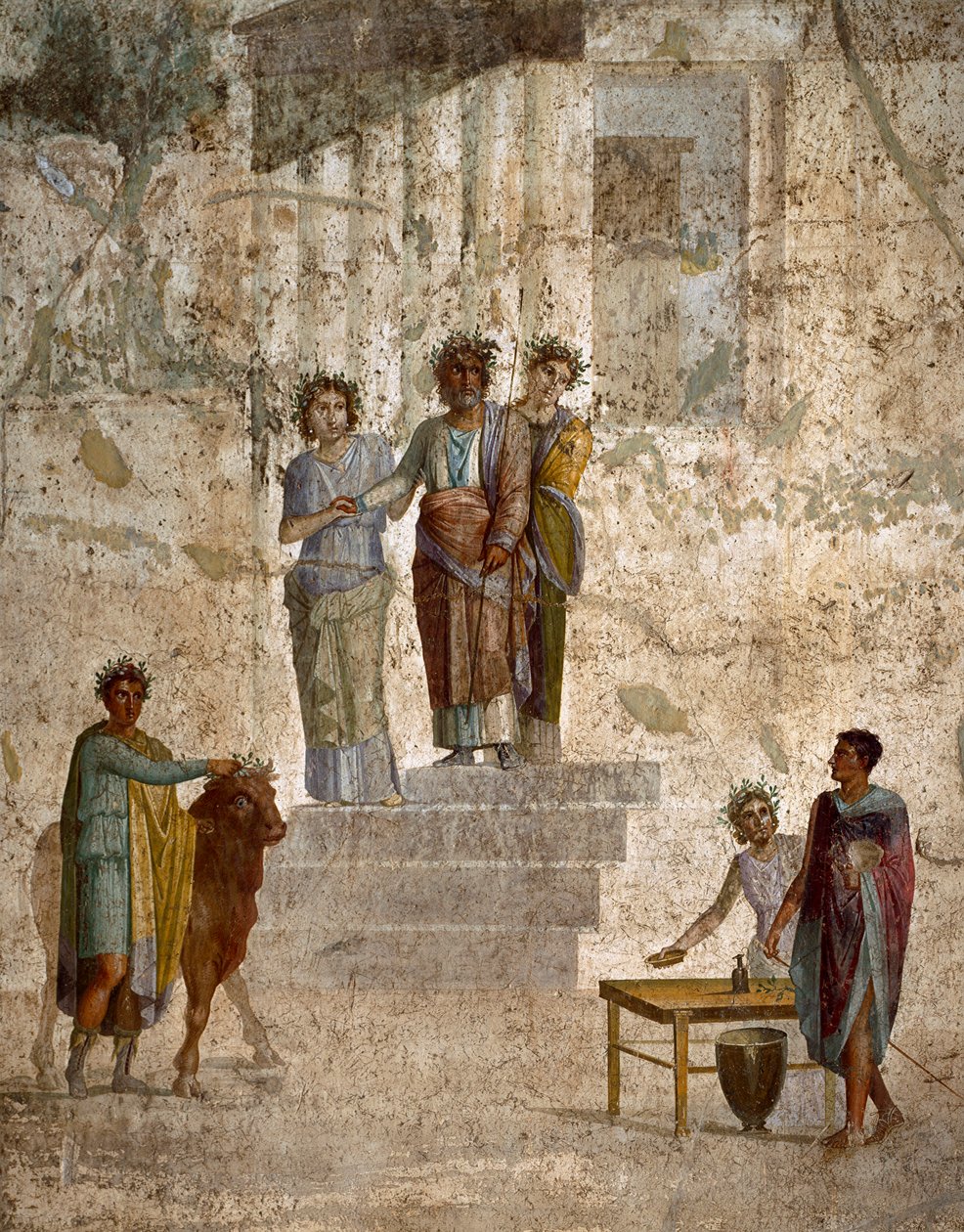 Arte romano: "Jason enfrentando a su tío Pelias" fresco romano del tercer estilo pompeyano del sitio de Pompeya. 40-60 d.C. Nápoles de Roman