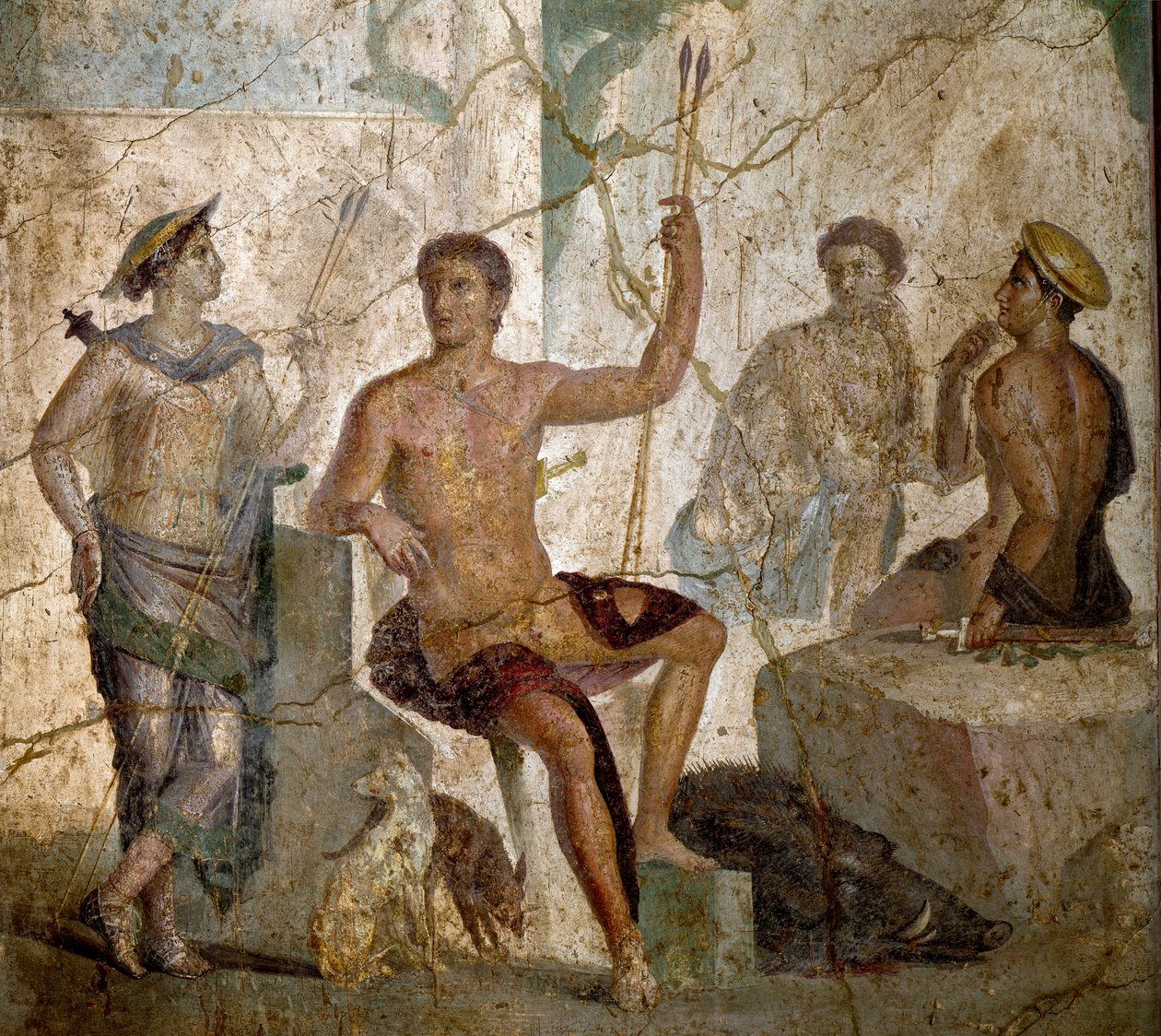Arte romano: Meleagro y Atalanta. Fresco romano del siglo I d.C. de Pompeya. Museo Arqueológico Nacional, Nápoles, Italia de Roman