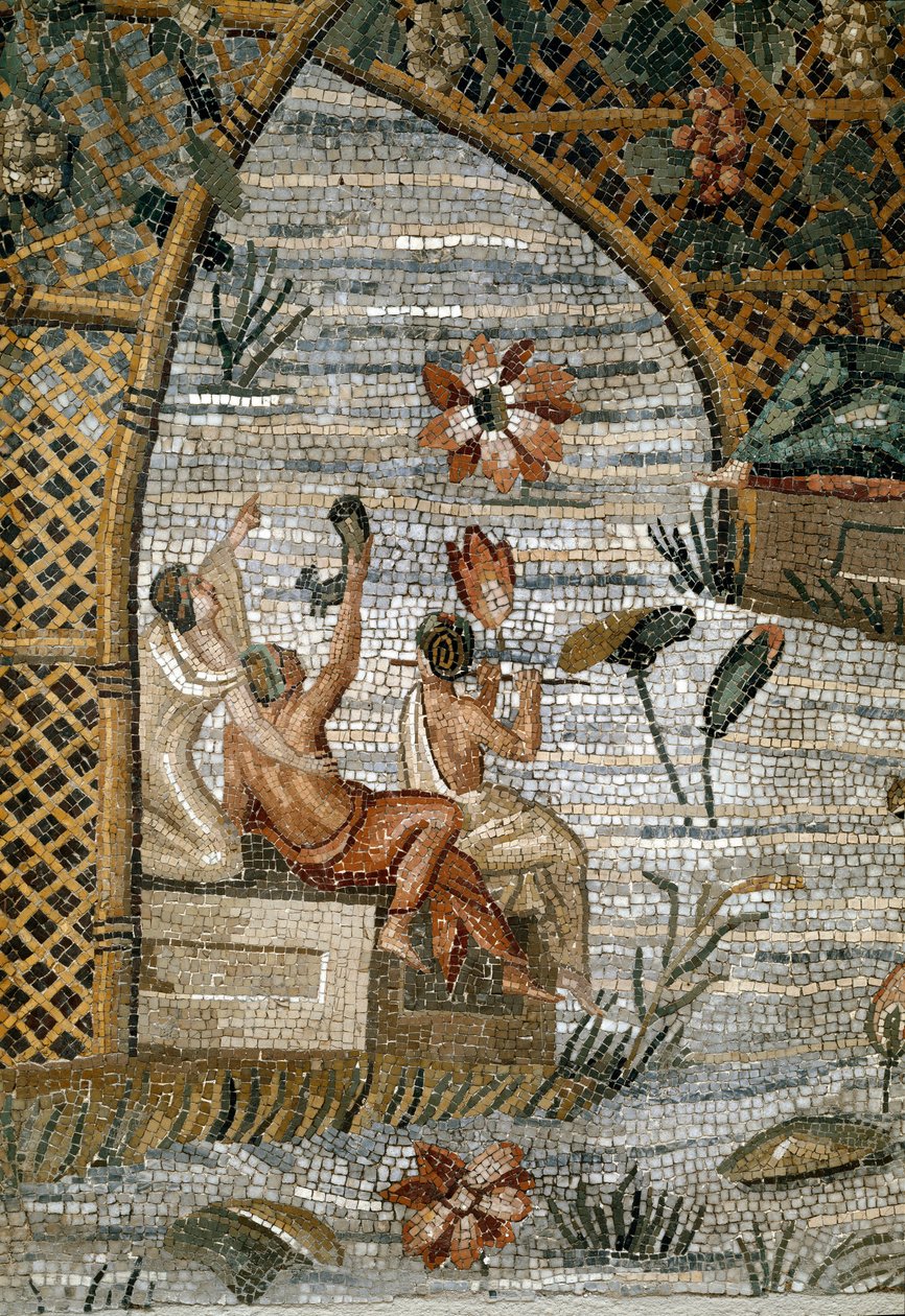 Arte romano: (detalle) del Mosaico Nilótico (Nilo) de Preneste (Palestrina) del Santuario de la Divinidad de la Fortuna Primigenia. 80 a.C. Dim. 615x506 cm Palazzo Barberini Palestrina, Italia de Roman