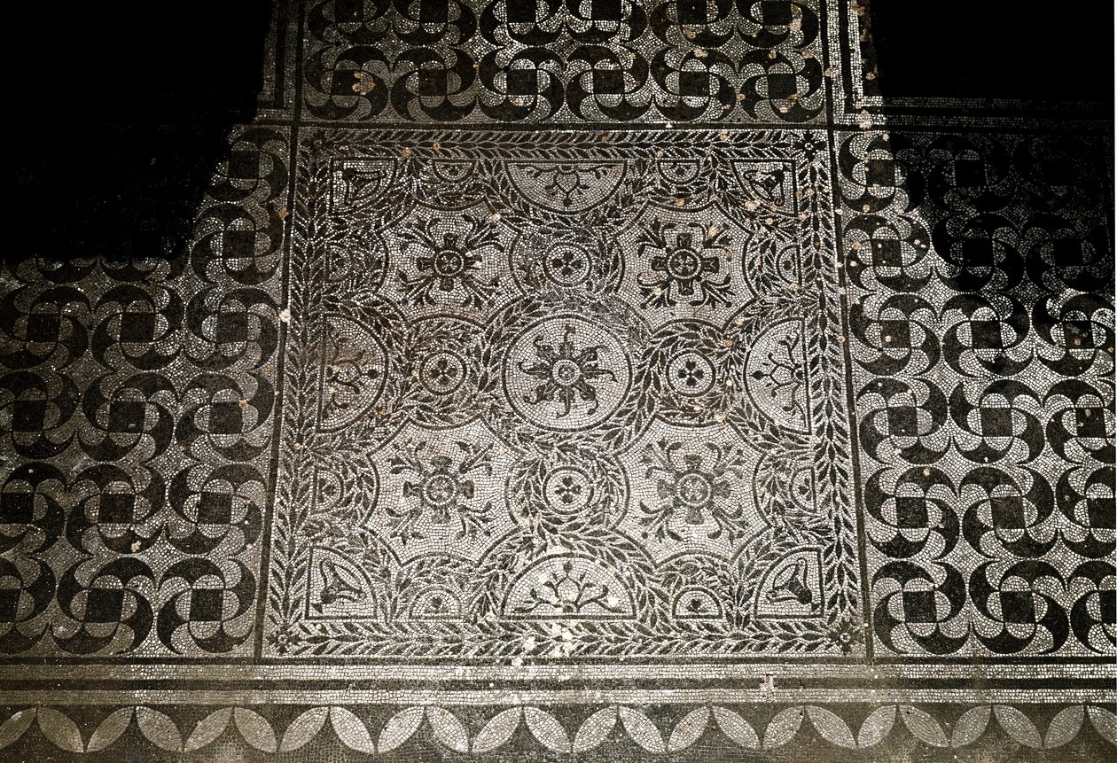 Arte romano: detalle de los mosaicos del suelo de Villa Adriana en Tivoli. 118-134 d.C. de Roman