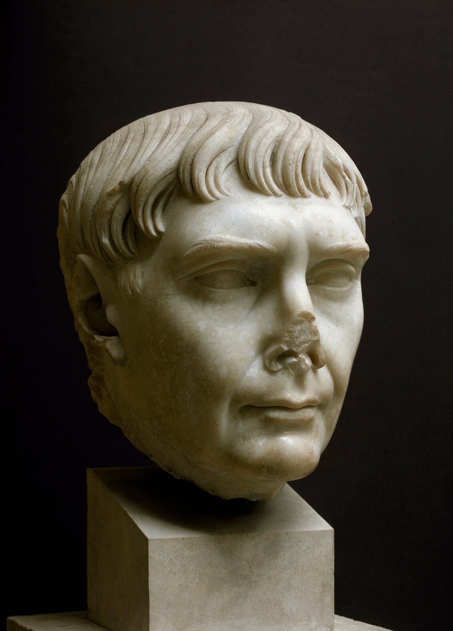 Arte romano: cabeza de mármol del emperador Trajano (Marcus Ulpius Traianus) (53-117 d.C.) Museo de Ostia, Italia de Roman