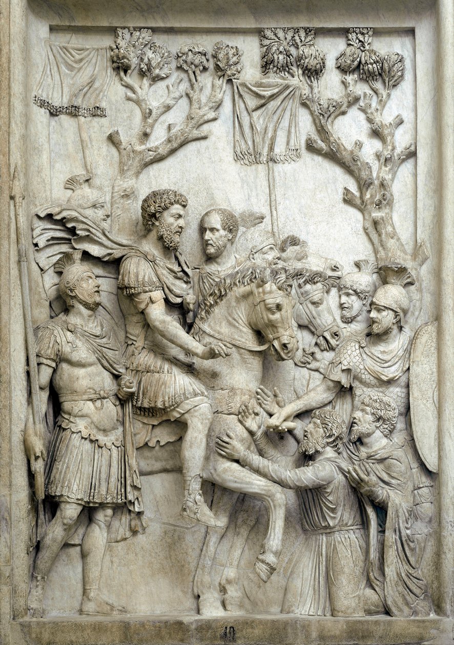El emperador romano Marco Aurelio perdona a los enemigos derrotados, c.176-180 de Roman