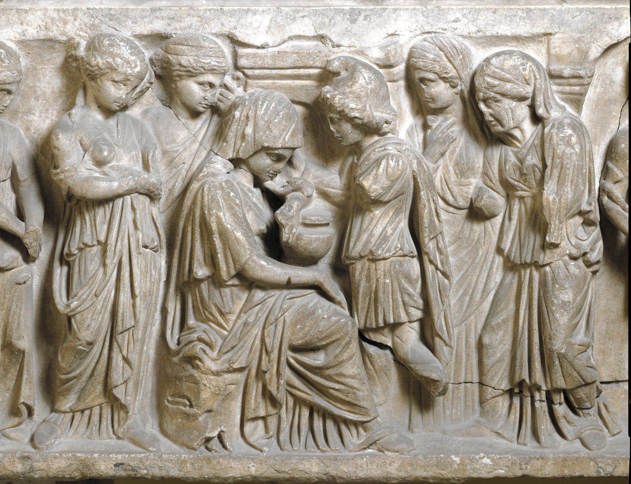 Antigüedad romana: "La tristeza de Fedra enamorada y rechazada por Hipólito". Bajorrelieve de sarcófago llamado "Fedra e Hipólito". Siglo III d.C. Palermo, Museo Arqueológico Nacional de Roman