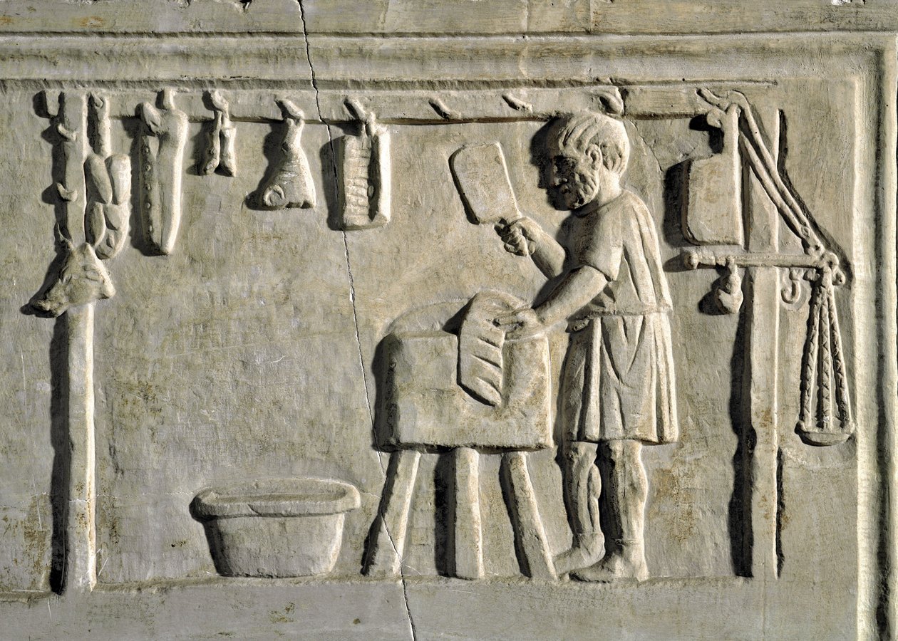 Arte romano: un carnicero en su tienda (detalle) de Roman