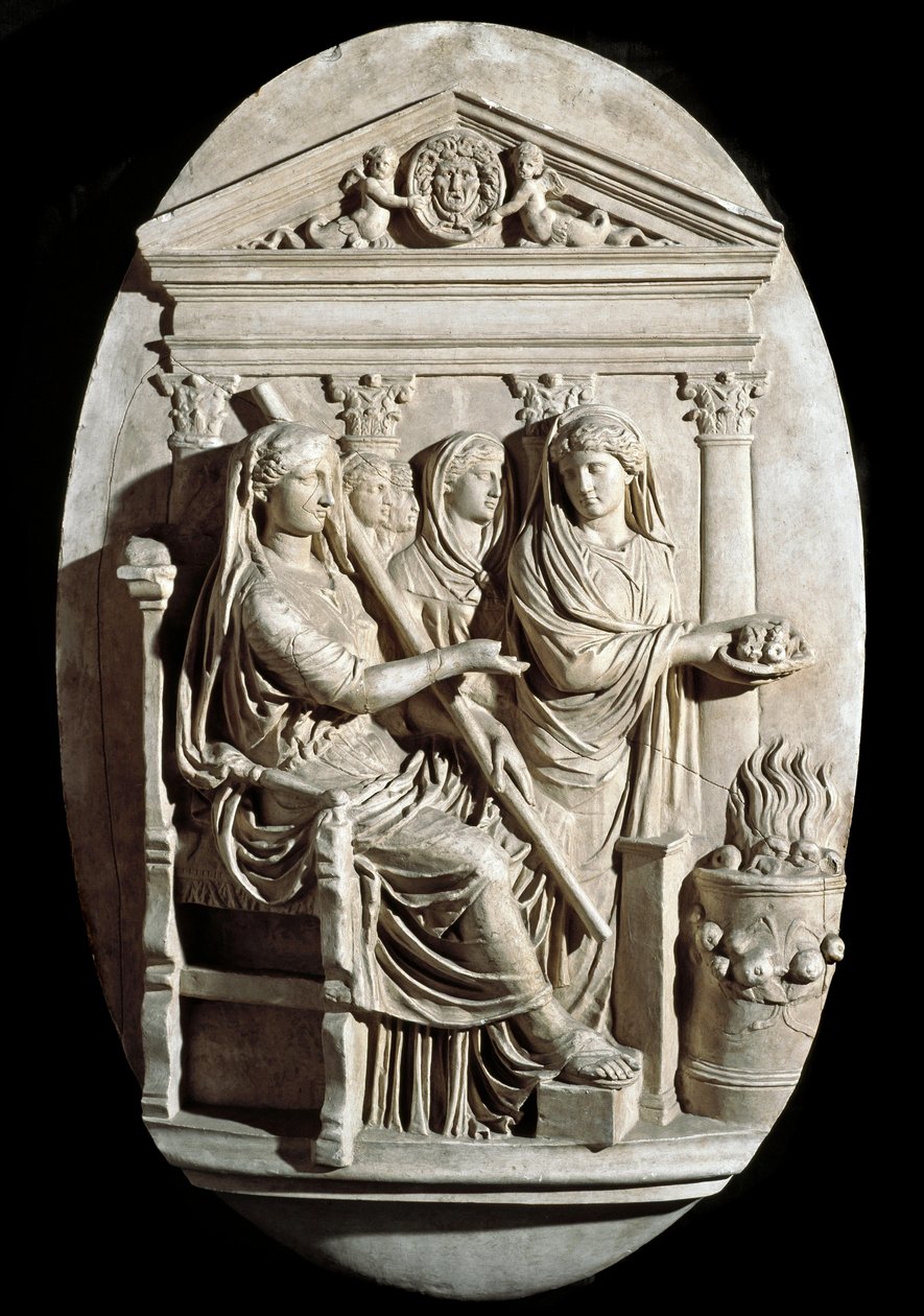 Arte romano: una escena de sacrificio en Vesta (Hestia) de Villa Albani (bajo relieve) de Roman
