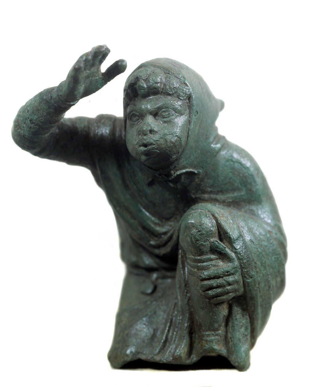 Arte romano: estatuilla de bronce de esclavo negro arrodillado y soplando de Roman