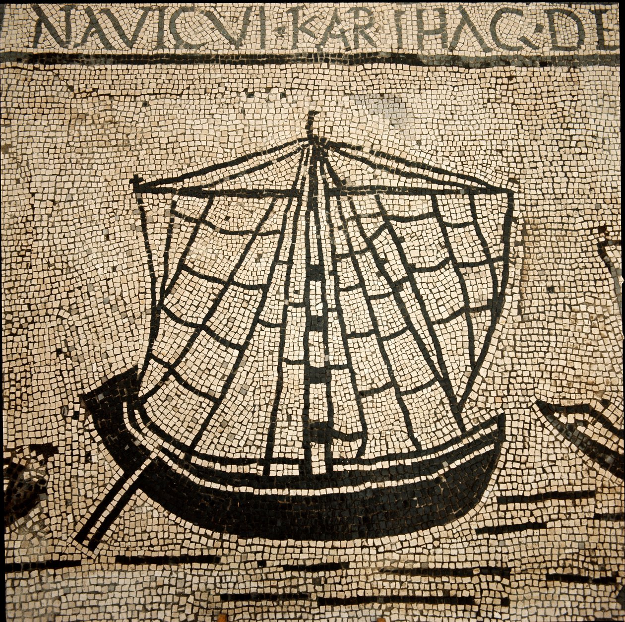 Arte romano: barco de carga. Mosaico del siglo III d.C. Ostia, Piazzale delle Corporazioni. Italia de Roman