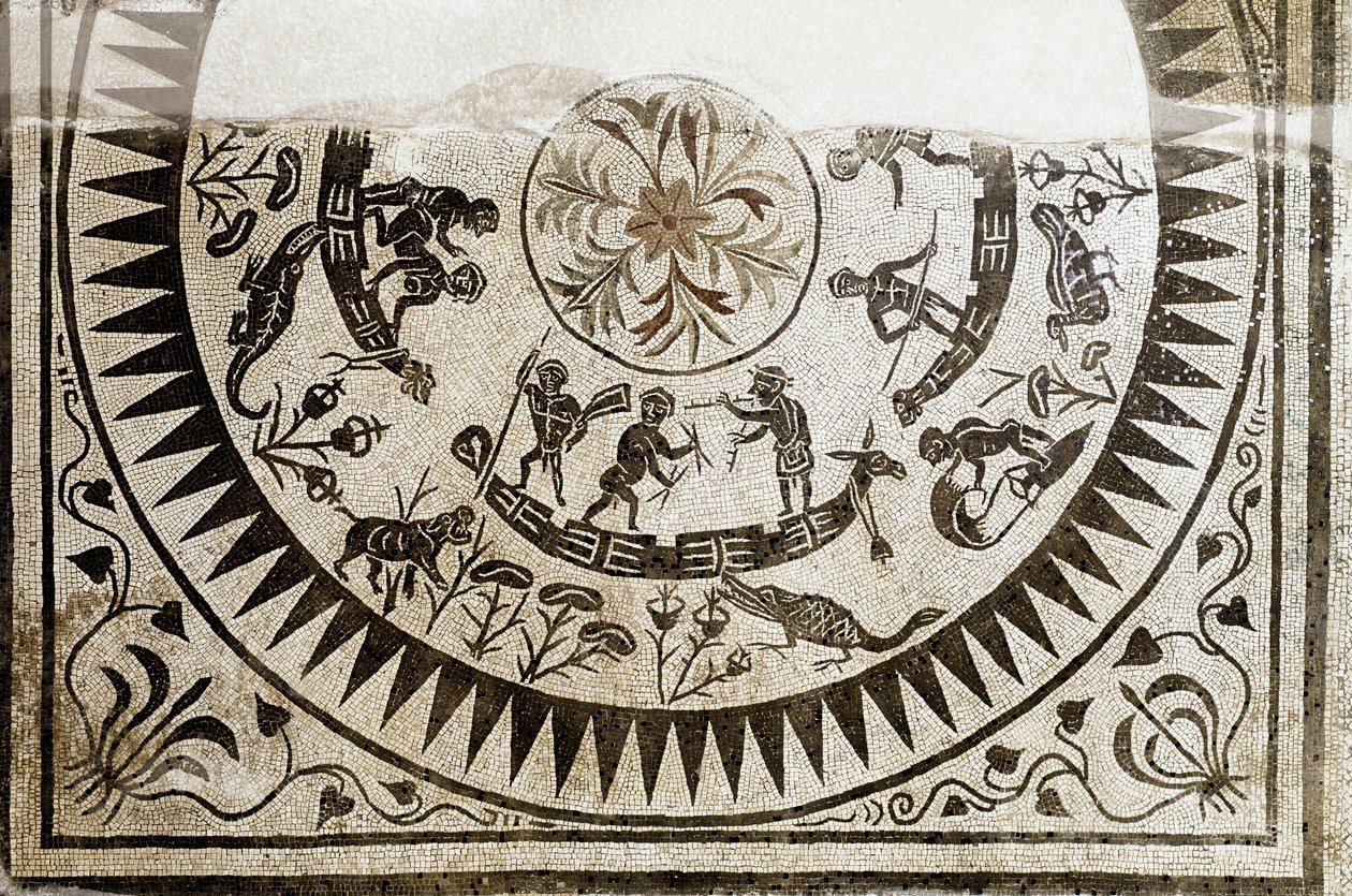 Arte romano: caza y pesca de pigmeos. Mosaico del siglo III. Museo Nazionale Romano (o delle Terme) Roma de Roman