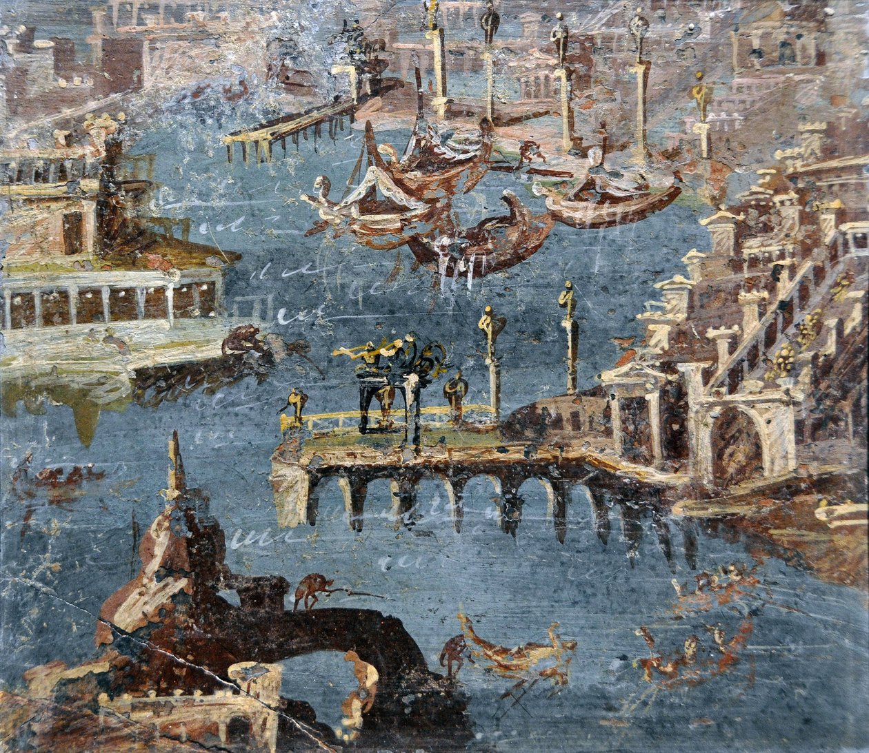 Arte romano: paisaje que muestra un puerto comúnmente identificado como Pozzuoli (fresco) de Roman