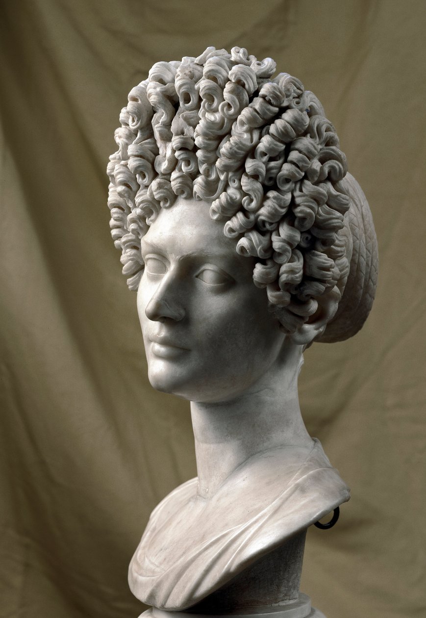 Arte romano: retrato de dama del período Flavio. 80-100 d.C. Escultura de mármol. Museos Capitolinos, Roma de Roman