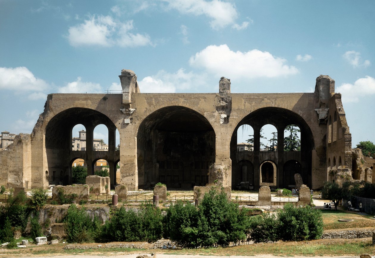 Arte romano: vista de la Basílica de Majencio y Constantino (o Basílica Nova o Basílica de Majencio y Constantino), siglo IV d.C. Roma, Italia de Roman