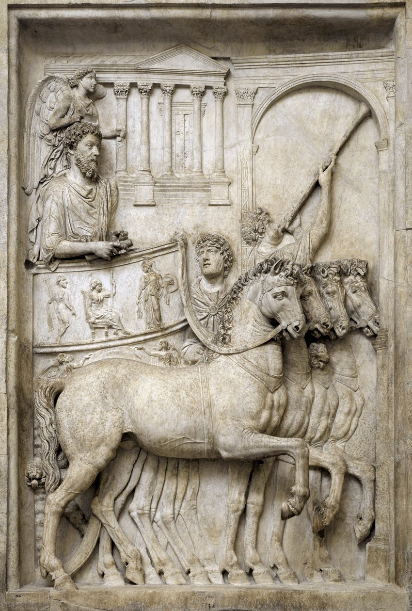 Emperador romano Marco Aurelio en su carro triunfal, siglo II de Roman