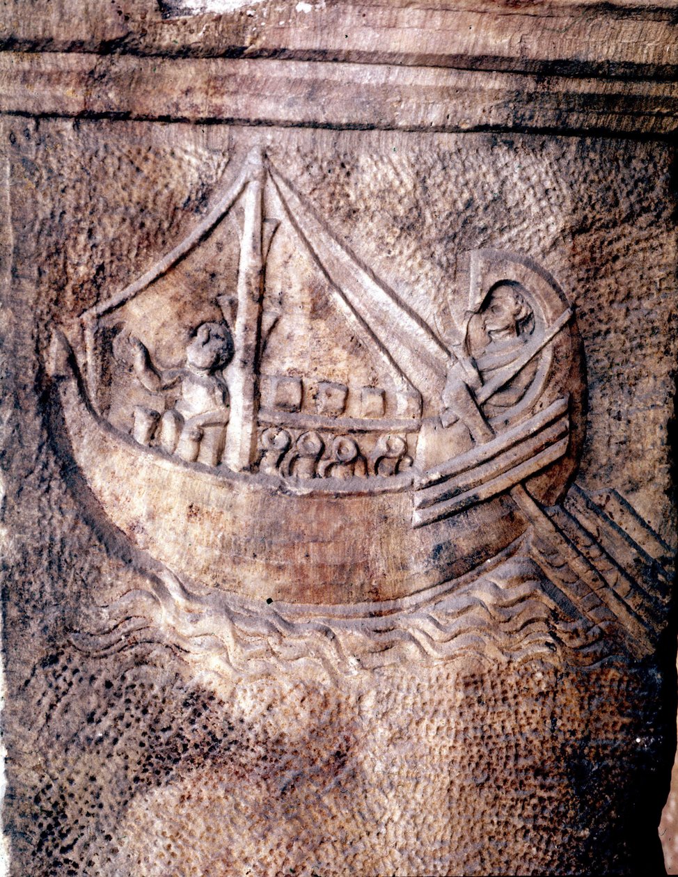 Barco de transporte romano. Bajo relieve del siglo II d.C. Museo Nacional Romano de Roman
