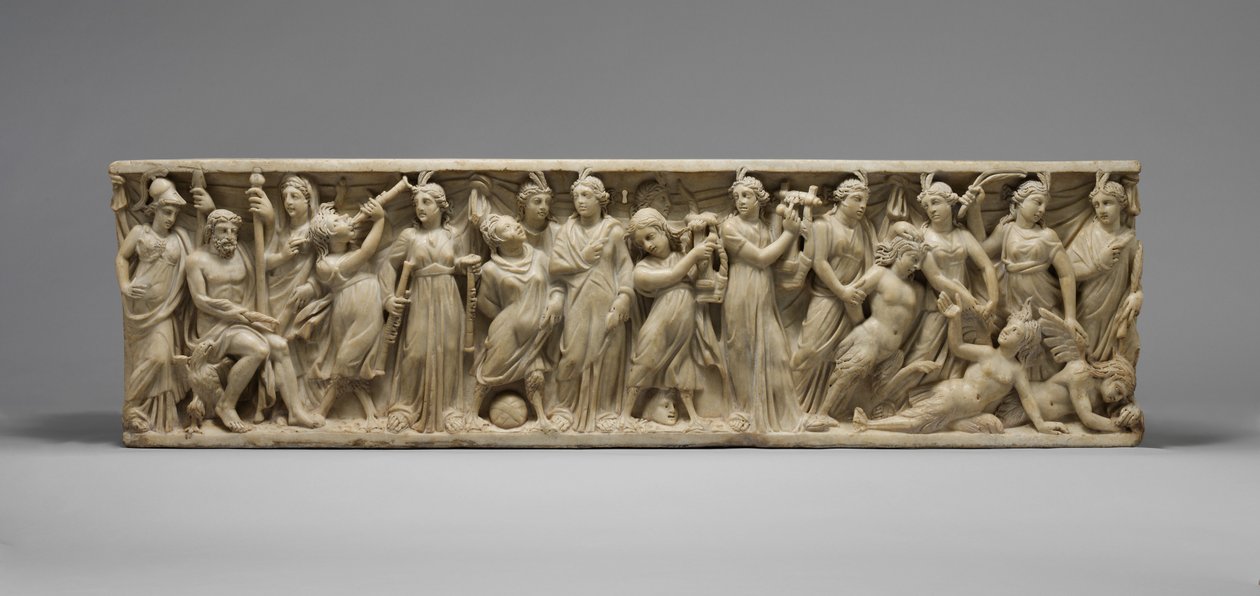Sarcófago con el concurso entre las Musas y las Sirenas, finales del siglo III de Roman