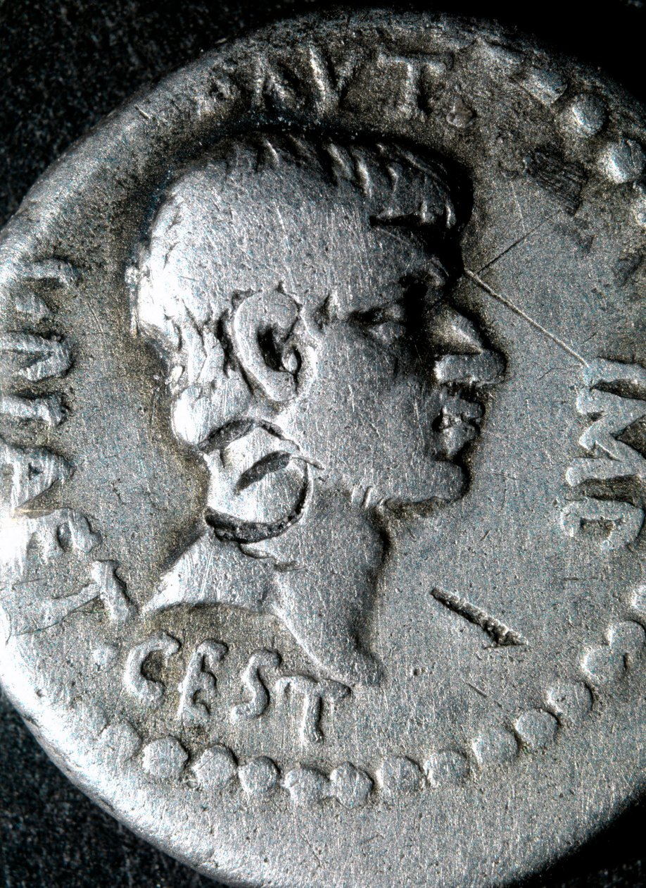 Moneda de plata con la efigie de Marcus Junius Brutus (83-42 a.C.) senador romano de Roman