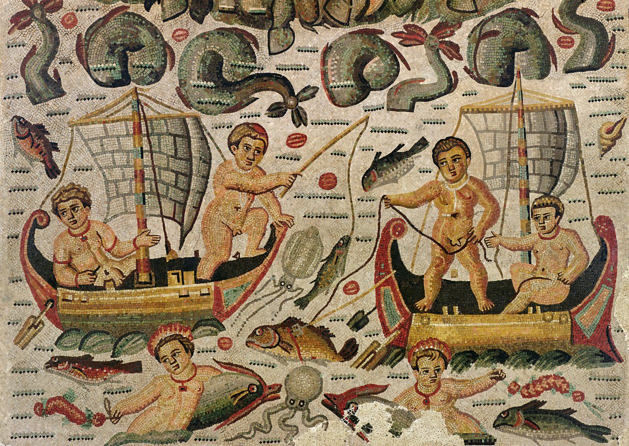 El Triunfo de Neptuno y Anfitrite (detalle de cupidos pescando) de Roman