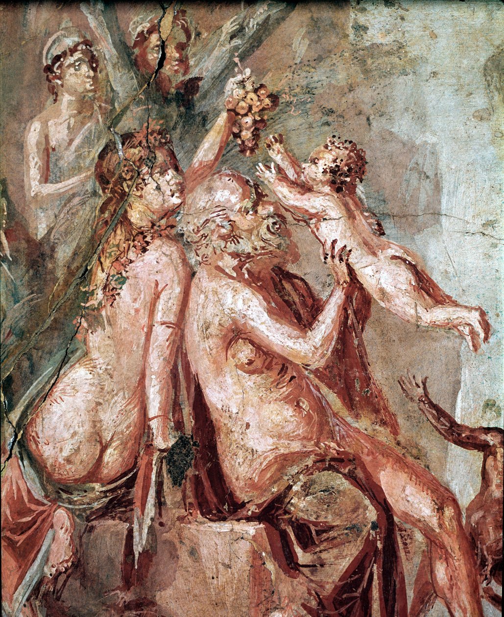 La infancia de Dionisio con Sátiro y Sileno (fresco) de Roman