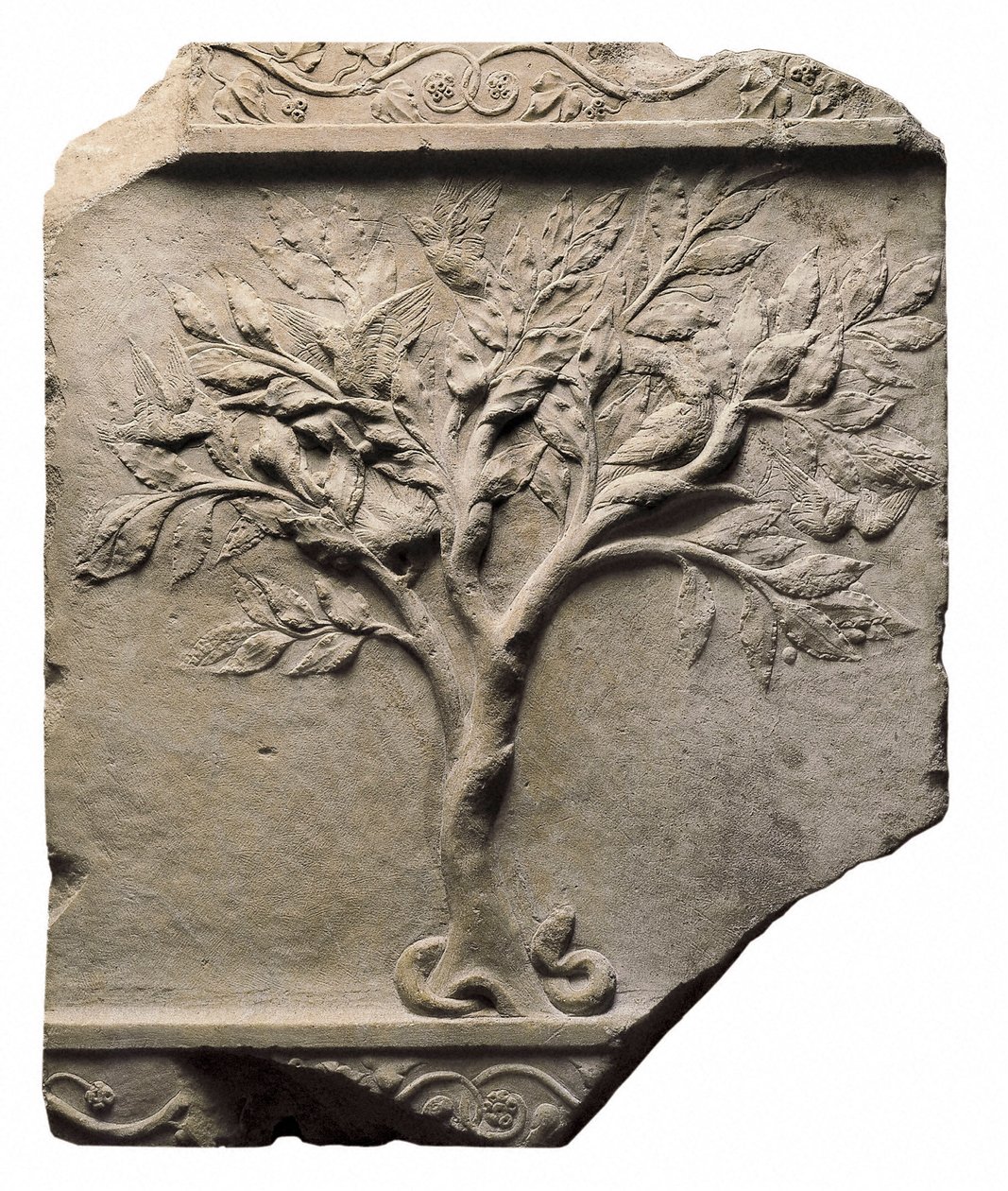 Árbol, pájaro y una serpiente, relieve de Roman