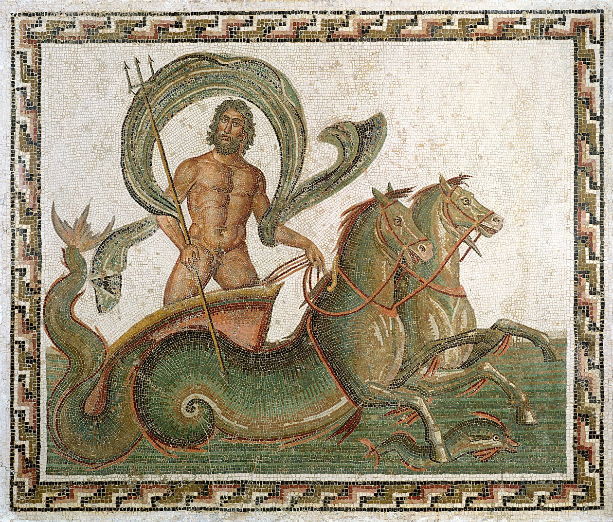Triunfo de Neptuno, pavimento de la Casa de Wadi Blibane, Sousse (antigua Hadrumetum) de Roman