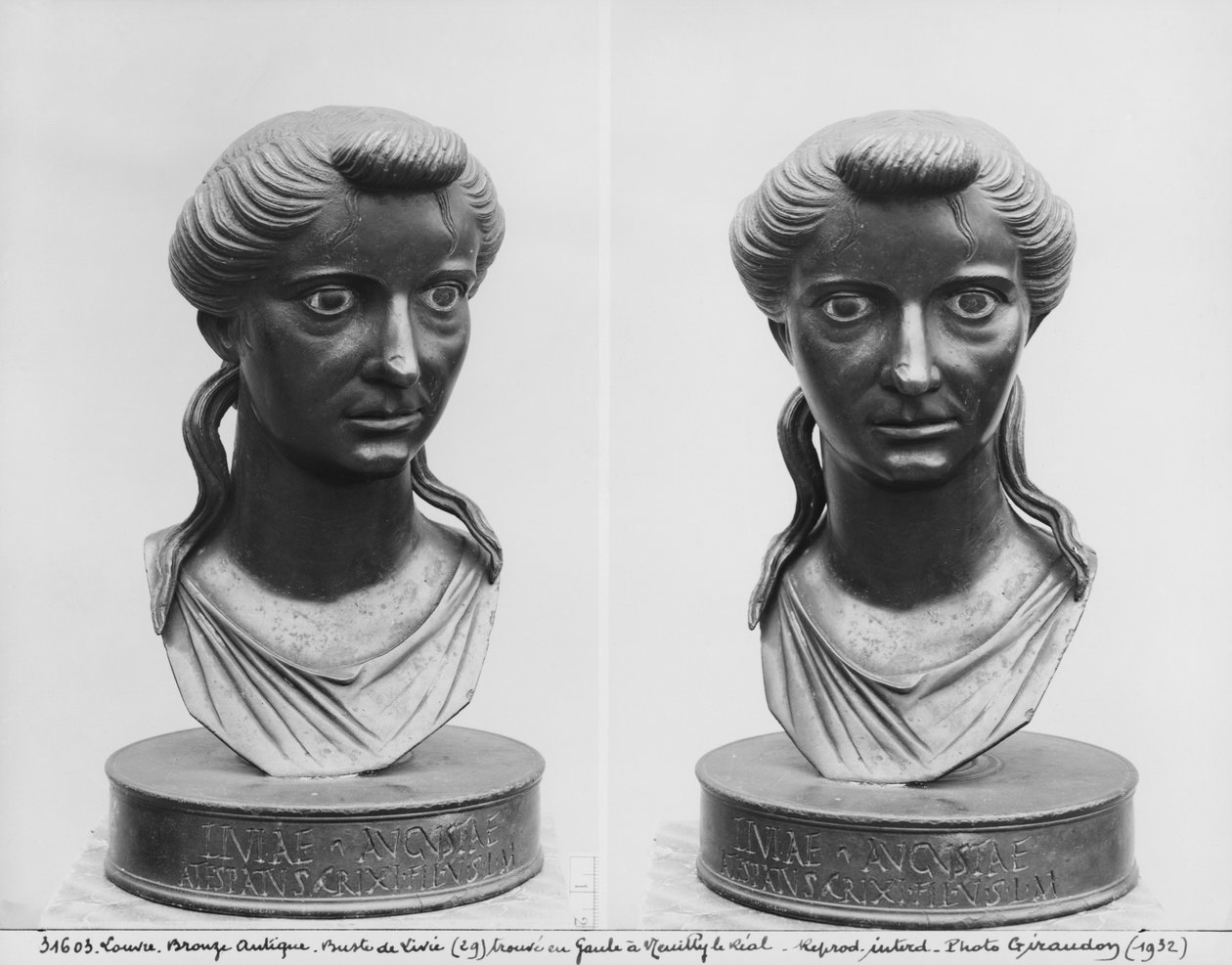 Dos vistas de un busto de Livia (58 a.C.-29 d.C.) de Roman