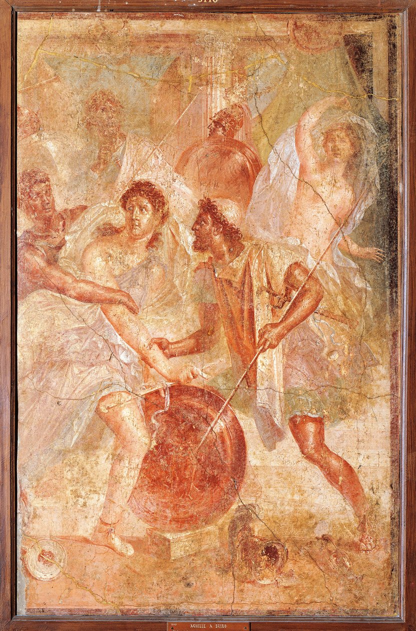 Ulises y Diomedes reconociendo a Aquiles disfrazado de la mujer Pirra entre las Hijas de Licomedes en Skyros, de Pompeya de Roman