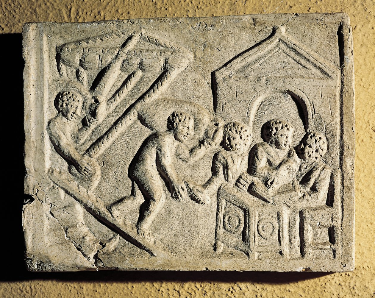Descarga de carga y controles portuarios, bajorrelieve, civilización romana de Roman